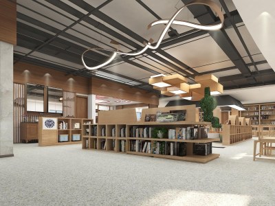 新中式图书馆3D模型下载
